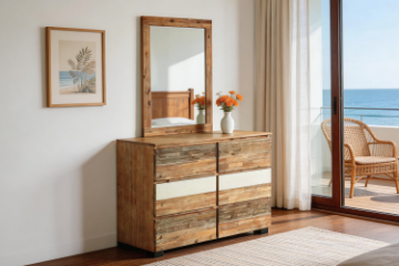 Picture of LEAMAN Acacia Wood Dresser with Mirror