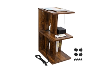 Picture of CEDAR Side Table with Dual Power Outlets & USB Ports & Wheels (Walnut)