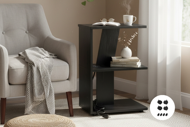 Picture of CEDAR Side Table with Dual Power Outlets & USB Ports & Wheels (Black)