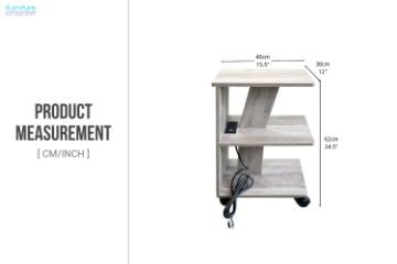 Picture of CEDAR Side Table with Dual Power Outlets & USB Ports & Wheels (Grey)