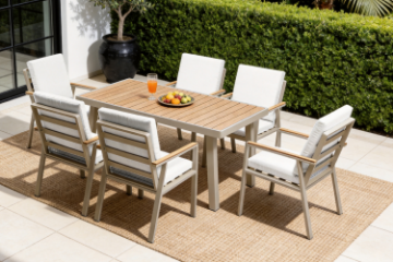 Picture of BONDI 7PC Aluminium Outdoor Lounge Set/Dining Set (Off White)
