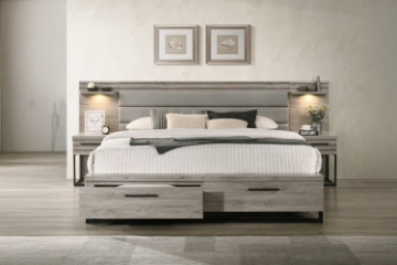 Picture of WESTDEN Storage Bed Frame with LED Lighting Nightstand Combo Set in Queen/King Size