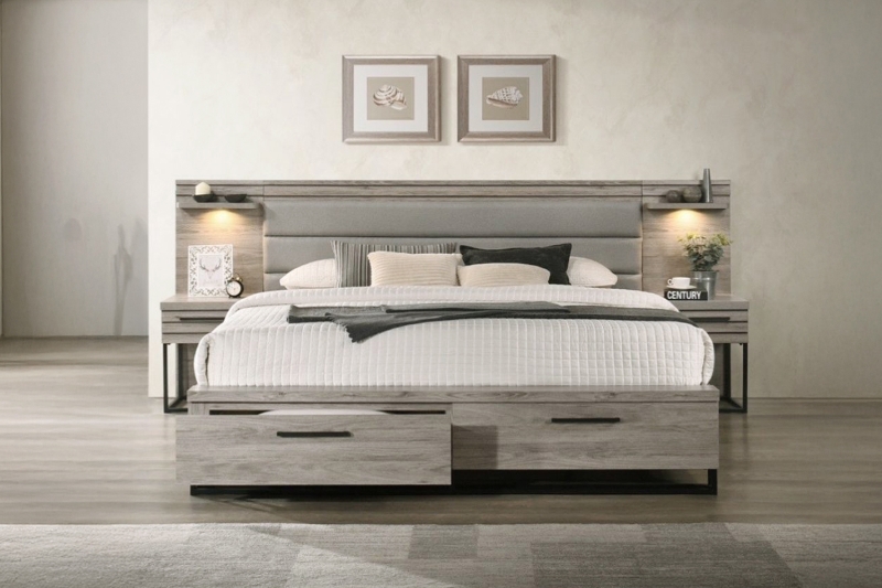 Picture of WESTDEN Storage Bed Frame with LED Lighting Nightstand Combo Set in Queen/King Size