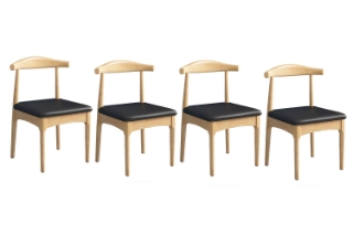 Picture of HORN Solid Wood Dining Chair with Black Cushion (Natural Color) - 4 Chairs in 1 Carton