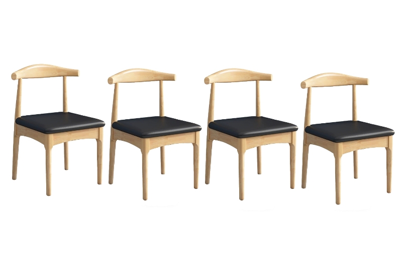 Picture of HORN Solid Wood Dining Chair with Black Cushion (Natural Color) - 4 Chairs in 1 Carton