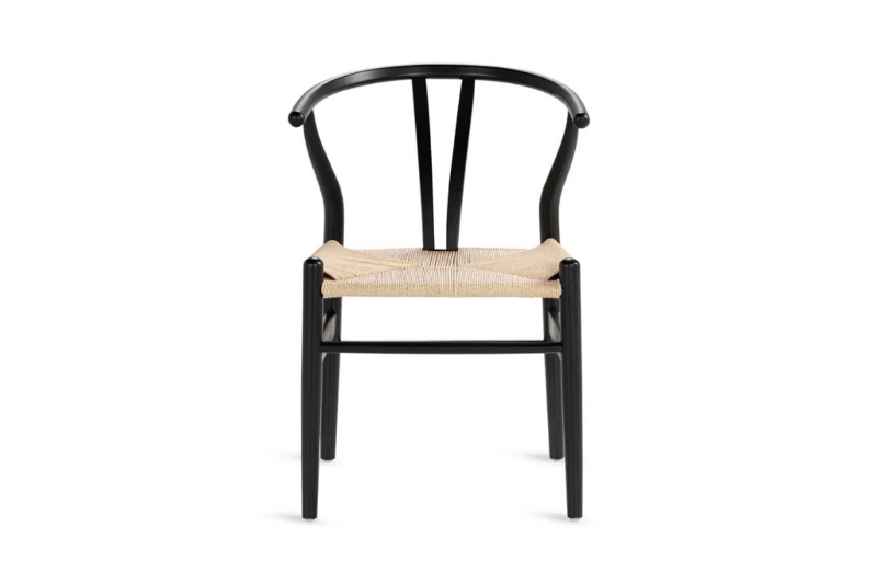Picture of WISHBONE Solid Beech Wood Y Replica Chair (Black Frame-Beige Seat) - Each