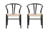 Picture of WISHBONE Solid Beech Wood Y Replica Chair (Black Frame-Beige Seat) - Each