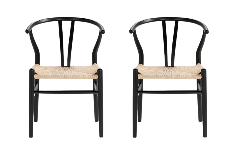 Picture of WISHBONE Solid Beech Wood Y Replica Chair (Black Frame-Beige Seat) - 2 Chairs in 1 Carton