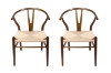 Picture of WISHBONE Solid Beech Wood Y Replica Chair (Walnut Frame-Beige Seat) - 2 Chairs in 1 Carton