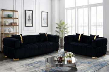 Picture of Vegas Chesterfield Velvet Sofa Range (Black) - Loveseat + Sofa Set