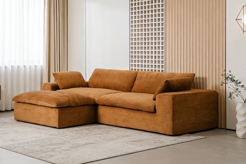 Picture of [FLOOR MODEL CLEARANCE] ELDEL Chenille Fabric Compressed Sofa with Ottoman (Brown)