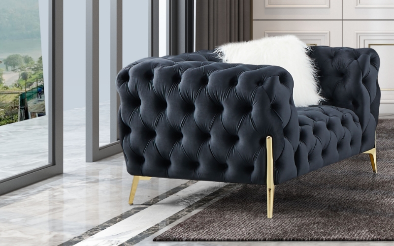 Picture of [FLOOR MODEL CLEARANCE] NORFOLK Button-Tufted Velvet Sofa Range (Black) - 1 Seater (Armchair) 