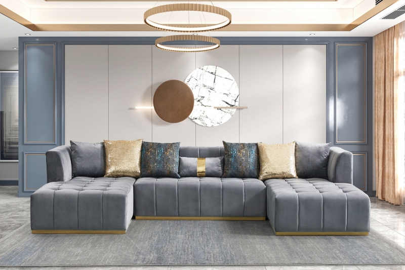 Picture of HALOTINE U-Shape Velvet Sectional Sofa (Grey)