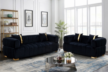 Picture of Vegas Chesterfield Velvet Sofa Range (Black) - Loveseat + Sofa Set