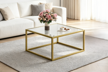 Picture of TOBAGO 27" Square Ribbed Tempered Glass Coffee Table