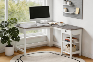 Picture of TIVON 59" L-shaped Desk with Drawer & Shelves