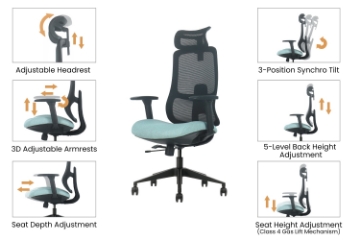 Picture of ALUX High Back Office Chair with Adjustable Headrest & Backrest, 3D Armrests and Seat Slider