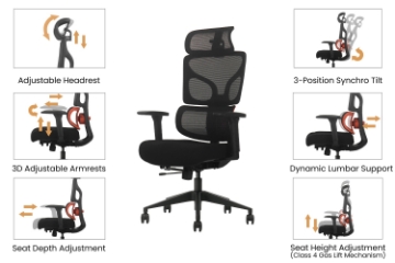 Picture of NEXEN High Back Office Chair with Adjustable Headrest, Lumbar Support, 3D Armrests and Seat Slider