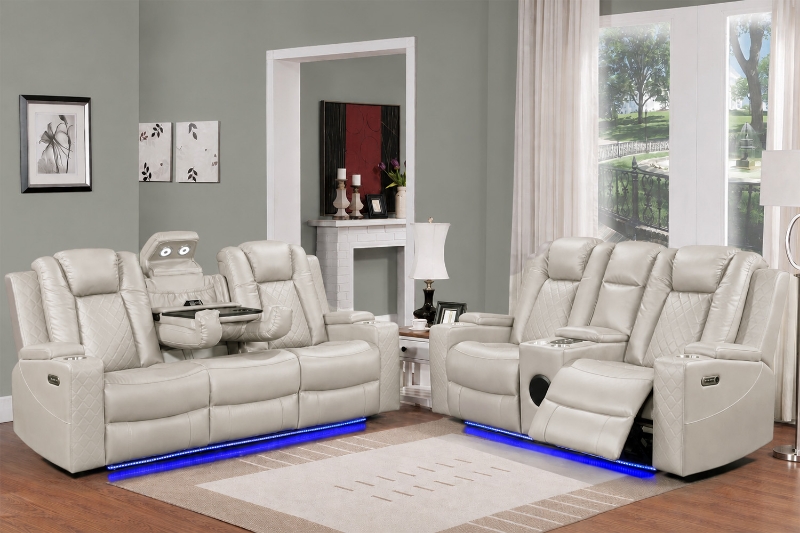 Picture of MONROSE Air Leather Dual Motor Reclining Sofa Range with Bluetooth Speaker + USB Port, Power Socket & Wireless Charging + LED Lighting (Light Grey)