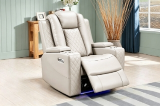 Picture of MONROSE Air Leather Dual Motor Reclining Sofa Range (Light Grey) - Armchair with Cup Holders (1R)