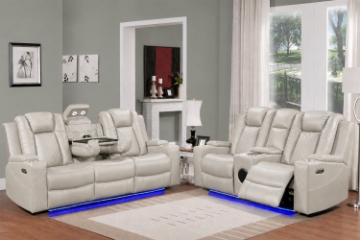 Picture of MONROSE Air Leather Dual Motor Reclining Sofa Range (Light Grey) - Sofa with Drop-Down Console USB Port, Power Socket & Wireless Charging(3RRC)