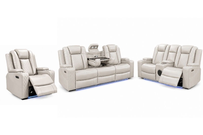 Picture of MONROSE Air Leather Dual Motor Reclining Sofa Range (Light Grey) - Armchair + Loveseat + Sofa Set