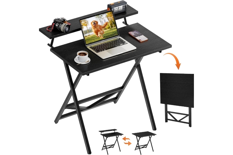 Picture of NORIX 31.5" Height Adjustable Foldable Office Desk with Adjustable Top Shelf (Black)