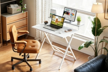 Picture of NORIX 31.5" Height Adjustable Foldable Office Desk with Adjustable Top Shelf (White)