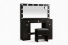 Picture of EVERLY Dressing Table with LED Bulb Mirror & Power Station & Stool (Black)