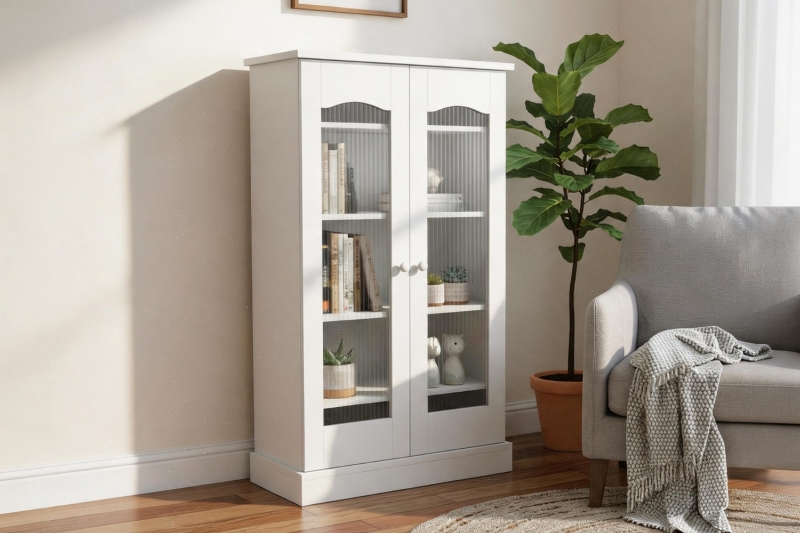 Picture of AVALON 2-Door Ribbed Glass Storage Cabinet with Motion Sensor Lights (23.5"x41")