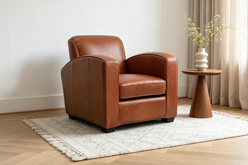 HEMINGWAY 100% Genuine Silky Aniline Leather Club Armchair/Sofa
