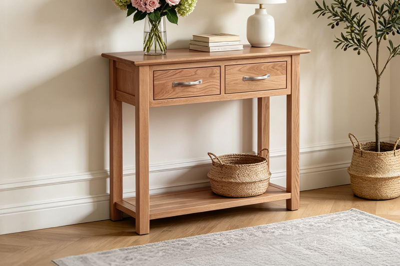 Picture of NEWLAND 2-Drawer Solid Oak Console Table