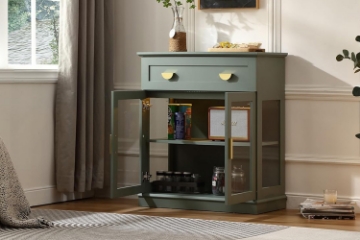 Picture of MIREL 2-Door 1-Drawer Storage Cabinet with LED Lighting (Green)