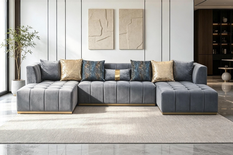 Picture of HALOTINE U-Shape Velvet Sectional Sofa (Grey)