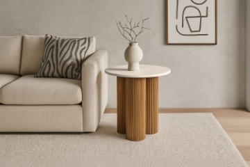 Picture of [FLOOR MODEL CLEARANCE] BLIX D19.5" Mango Wood Round Side Table with Marble Top
