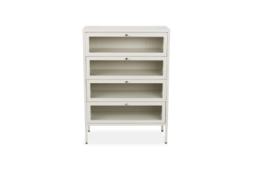 Picture of [FLOOR MODEL CLEARANCE] STARK Steel Frame 4-Door Glass Shoe Cabinet (Cream)
