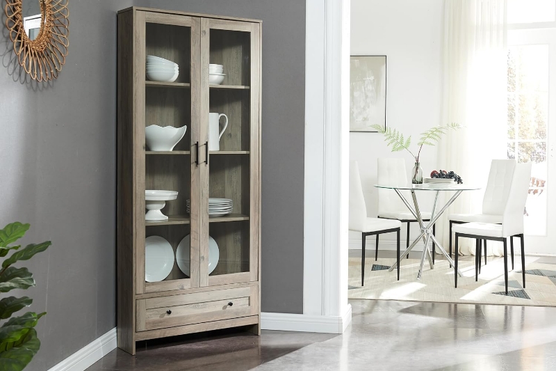 Picture of [FLOOR MODEL CLEARANCE] OTLEY Accent Corner Display Cabinet (Gray) 