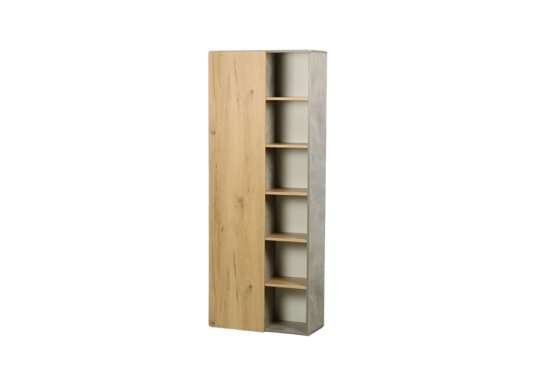 Picture of [FLOOR MODEL CLEARANCE] MORENA 1-Door Bookcase with 12 Shelves (Cement and Natural Oak Color)