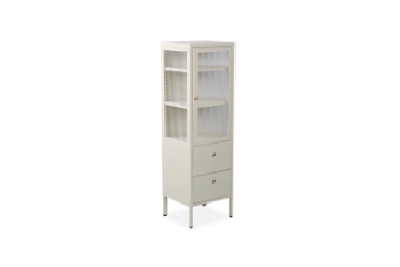 Picture of [FLOOR MODEL CLEARANCE] STARK Steel Frame 1-Door 2-Drawer Accent Glass Display Cabinet (Cream) 