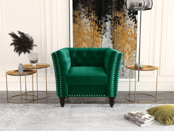 Picture of [FLOOR MODEL CLEARANCE]JERILYN CHESTFIELD FLARED ARM VELVET ARMCHAIR *GREEN