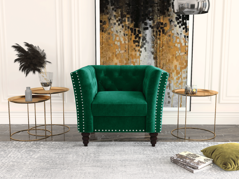 Picture of [FLOOR MODEL CLEARANCE]JERILYN CHESTFIELD FLARED ARM VELVET ARMCHAIR *GREEN