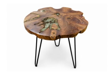 Picture of 659-035 NATURA Solid Teak Wood Freeform Side Table with Icy Glass Inlay