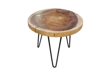 Picture of 659-036 NATURA Round Solid Mungur Wood Side Table with Icy Glass Inlay 