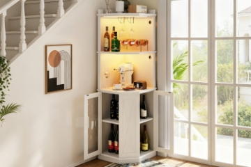 Picture of KERTH Corner Bar Cabinet with LED Lighting, AC Outlets & USB Ports