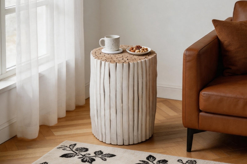 Picture of PRELUDE Teak Log Round Side Table/Stool in 2 Sizes 