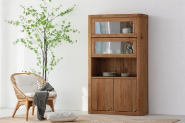 Picture of LUMBER 71"x43.5" Reclaimed Pine Wood Display Storage Cabinet