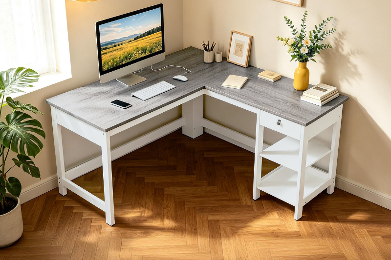 Picture of TIVON 59" L-shaped Desk with Drawer & Shelves