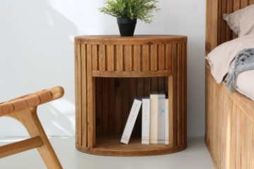 Picture of RILMOND Reclaimed Pine Wood Oval Nightstand with Open Shelf