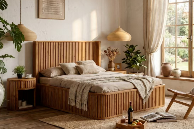 Picture of RILMOND Reclaimed Pine Wood Bed Frame in Queen/Eastern King Size
