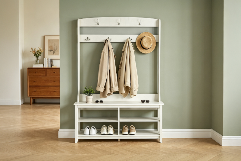 Picture of ELLIS Hall Tree with Shoe Bench, Coat Rack & Shelves (49"x15.5"x69")